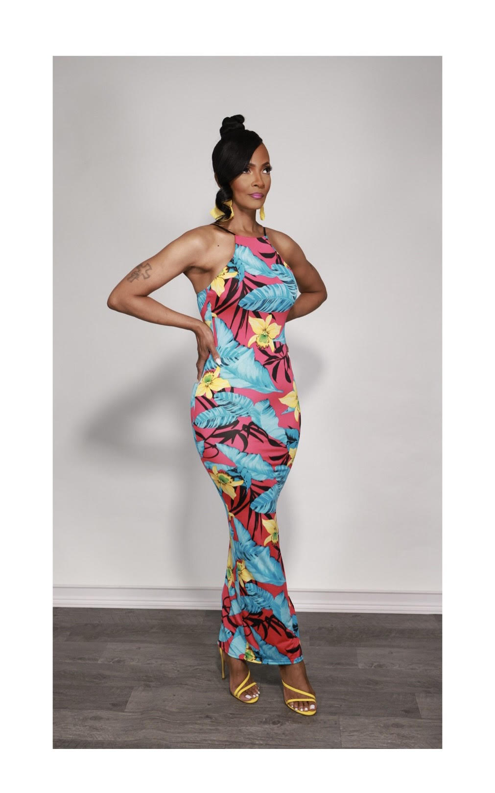 Tropical Print Bodycon Maxi Dress