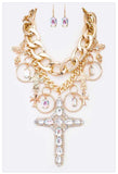 Chunky Gold Rhinestone Drop Chain Statement Necklace Set