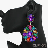 Teardrop Stone Clip on Evening Earrings