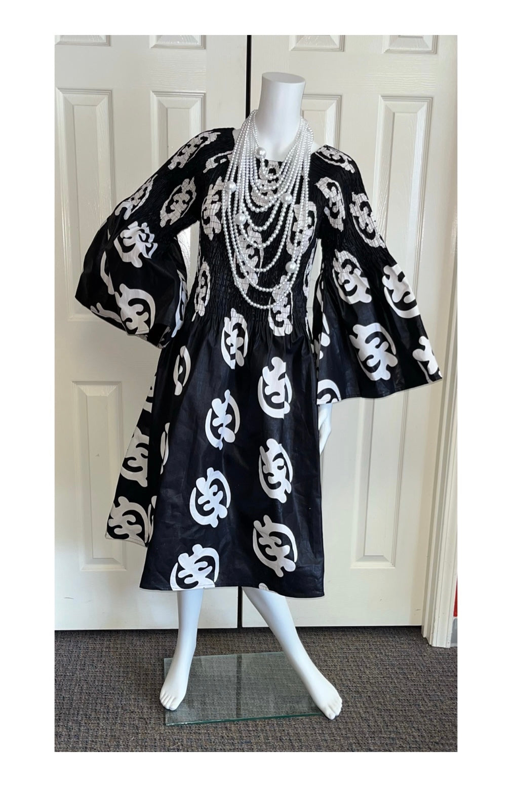 Black & White Bell Sleeve Midi Dress