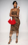 Leopard Mesh Mock Neck Dress