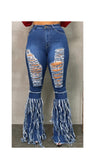 High Waist Destroyed Layered FringeJeans