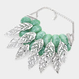 Metal Leaf Jade Marbled Necklace Set