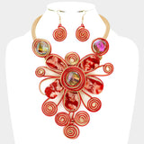 Celluloid Acetate Metal Wire Flower Statement Necklace Set