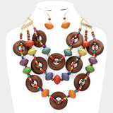 Triple Layered Wood Bib Necklace Set