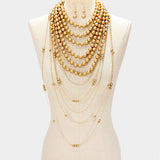 Draped Multi-Layer Pearl Strand Bib Necklace