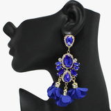 Royal Blue Rhinestone Flower Petal Earrings