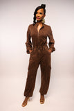 WASHED DENIM ZIP DOWN JUMPSUIT