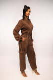WASHED DENIM ZIP DOWN JUMPSUIT