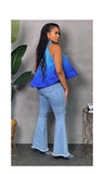 Knee Ripped Denim Bell Bottom Jeans