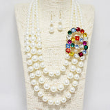 Rhinestone Accent Pearl Layered Necklace Set