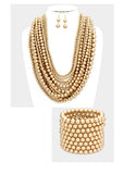 3pc Gold Pearl Necklace Set