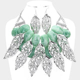 Metal Leaf Jade Marbled Necklace Set