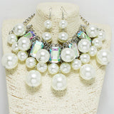Chunky Pearl with Rhinestone Statement Necklace Set