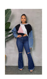 Knee Ripped Denim Bell Bottom Jeans