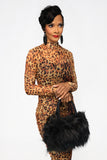 Leopard Mesh Mock Neck Dress