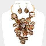 Celluloid Acetate Metal Wire Flower Statement Necklace Set