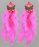 Jeweled Feather Fringe Earrings