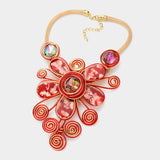 Celluloid Acetate Metal Wire Flower Statement Necklace Set