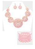 3pc Pink Pearl Cluster Necklace Set