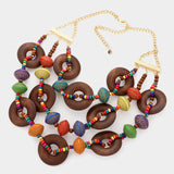 Triple Layered Wood Bib Necklace Set