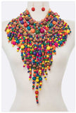 Mix Color Wooden Beads Statement Necklace Set