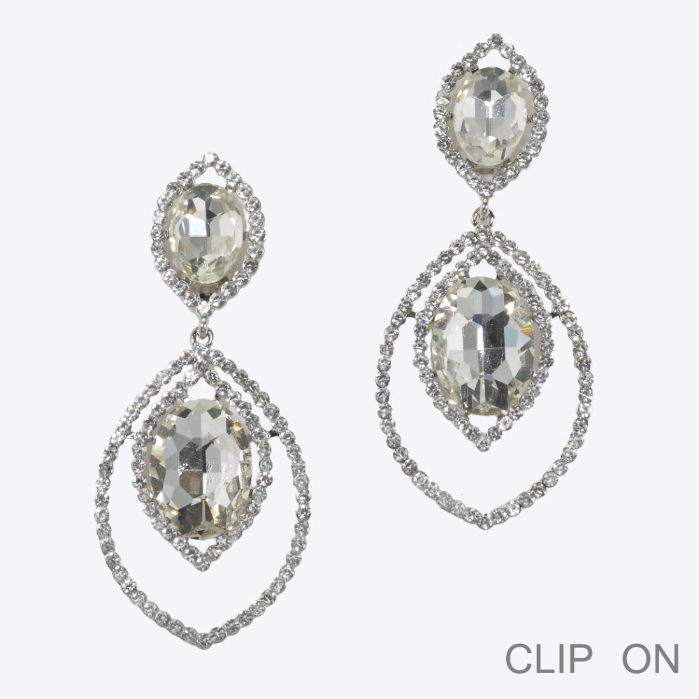 Marquise Crystal Rhinestone Dangle Clip On Earrings