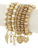 7PC GLASS BEADS & PEARL STRETCH BRACELET SET