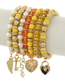 7PC GLASS BEADS & PEARL STRETCH BRACELET SET