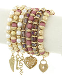 7PC GLASS BEADS & PEARL STRETCH BRACELET SET