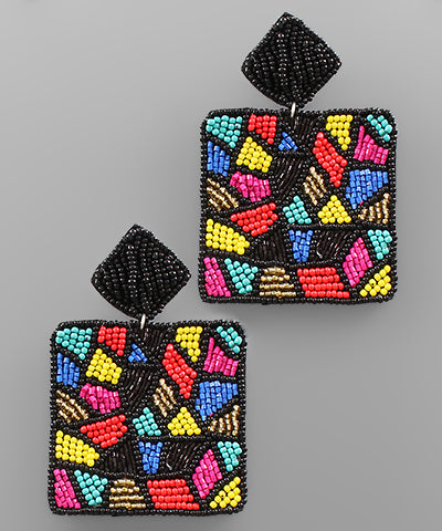 Multi Color Block Square Earrings