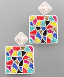 Multi Color Block Square Earrings