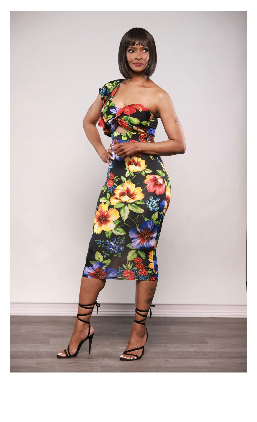 white christmas dresses V-Neck Hip Sexy Cross-Over Midi Dress Cocktail Dress Black / S by Blue Zone Planet