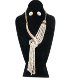 Asymmetric Pearl Rhinestone Knot Necklace Set