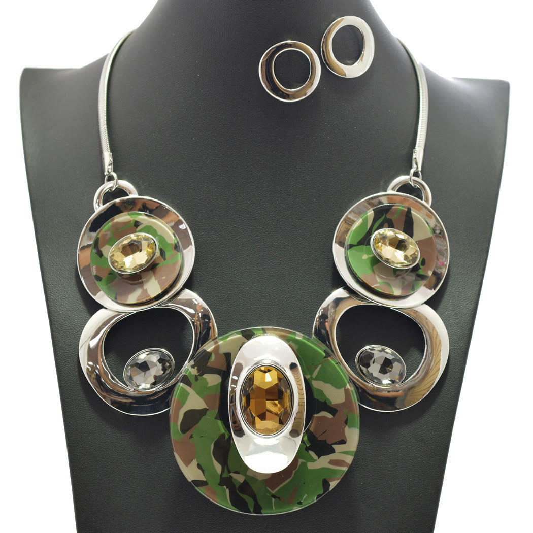 Round Celluloid Acetate with Rhinestone Necklace Set