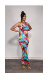 Tropical Print Bodycon Maxi Dress