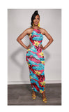 Tropical Print Bodycon Maxi Dress