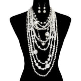 White Pearl Multi Layered Bib Necklace Set