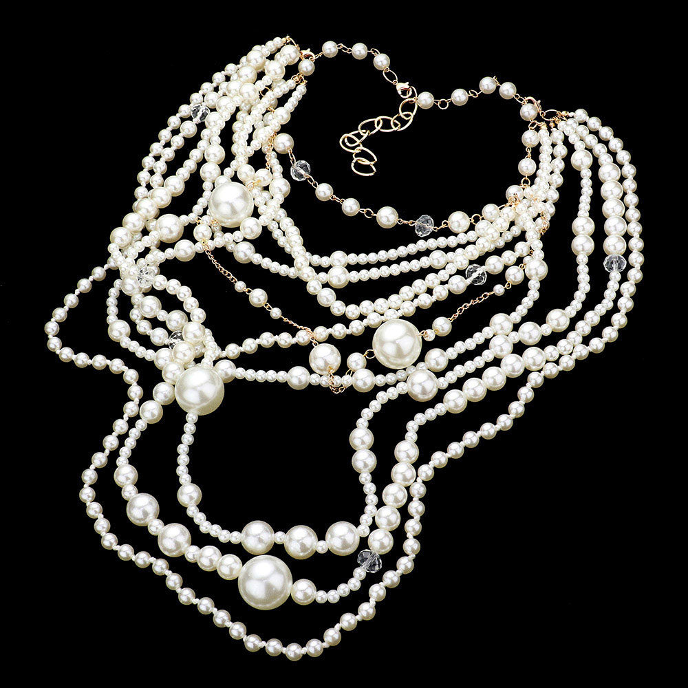 Creme Pearl Multi Layered Bib Necklace Set