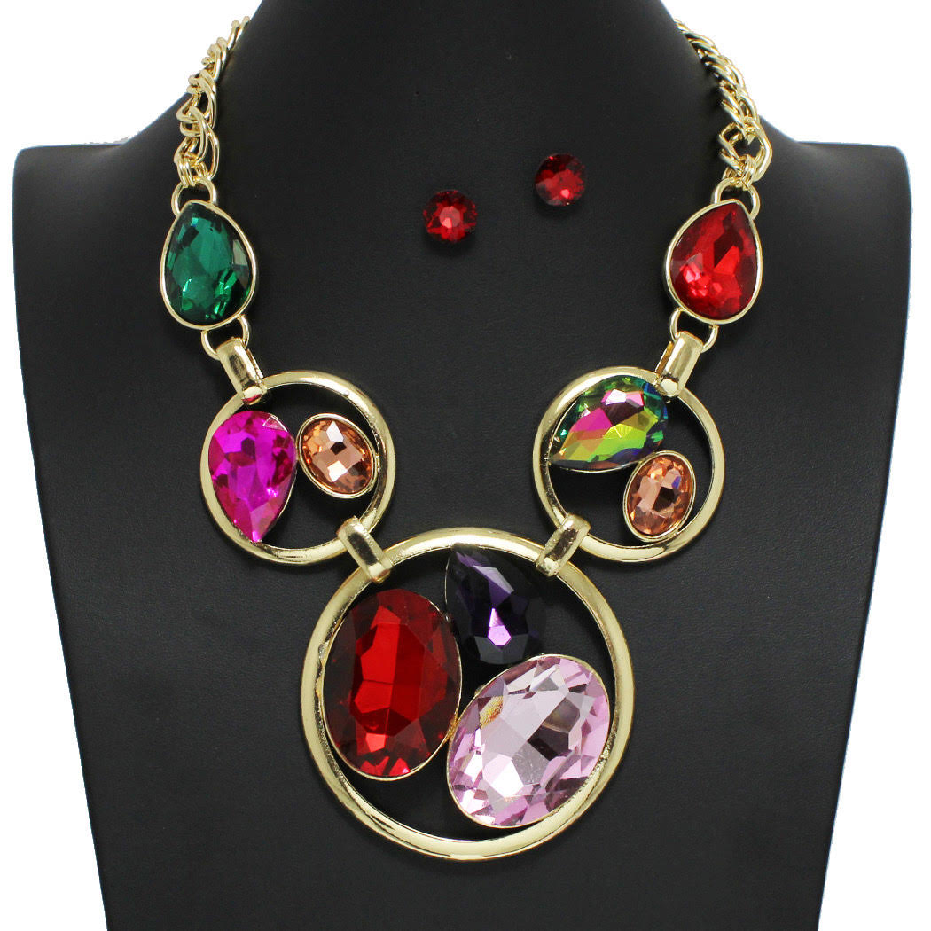 Oval Rhinestone Accent Necklace Set