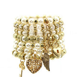 7PC GLASS BEADS & PEARL STRETCH BRACELET SET