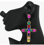 Oversize Cross Rhinestone Earrings
