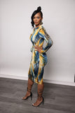 PRINTED LONG SLEEVE MIDI DRESS