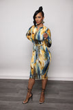 PRINTED LONG SLEEVE MIDI DRESS