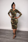 CAMOUFLAGE BODYCON MIDI DRESS