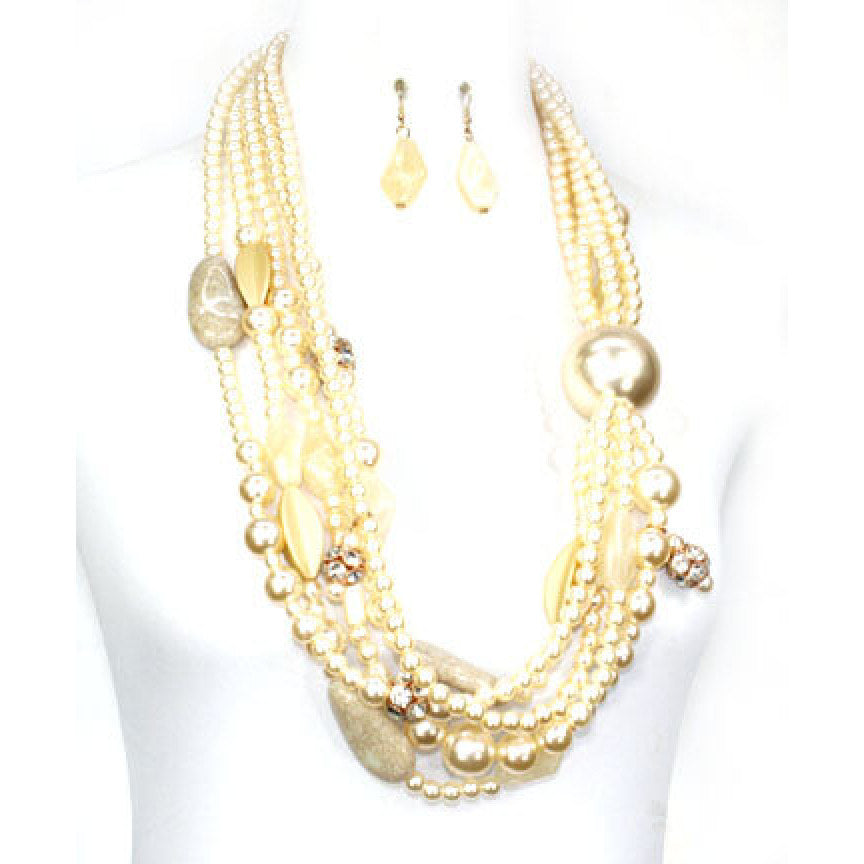 CHUNKY CREAM PEARL NECKLACE SET