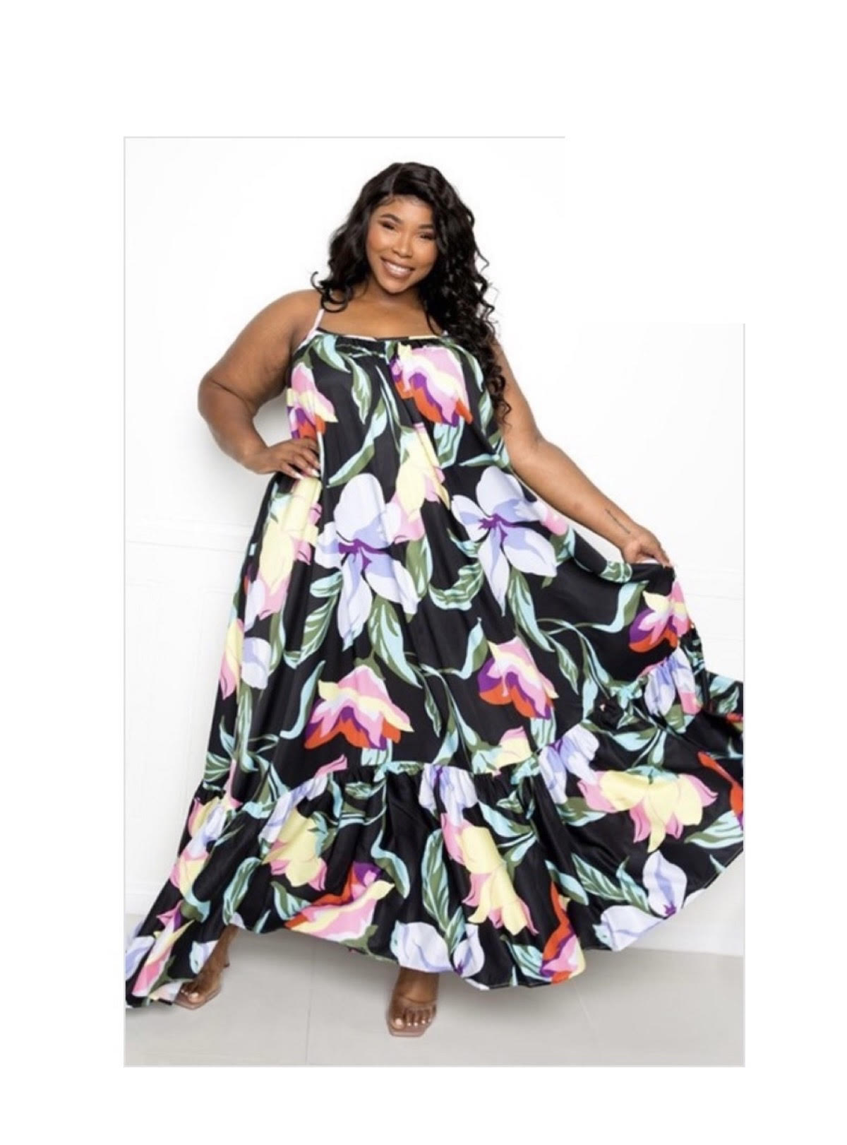 Plus Size Floral Voluminous Maxi Dress
