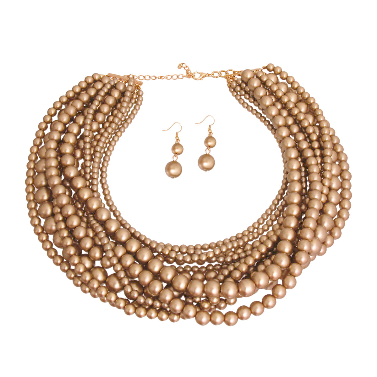 Gold Pearl Layered Necklace Set