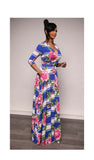 Blue V-neck Maxi Dress