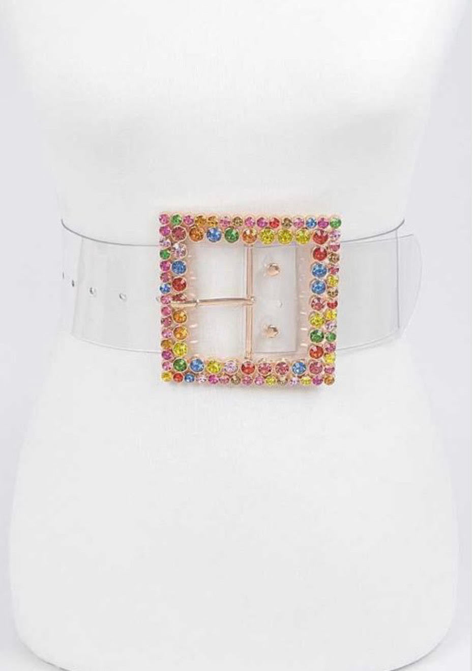 Crystal Square Buckle Clear Belt